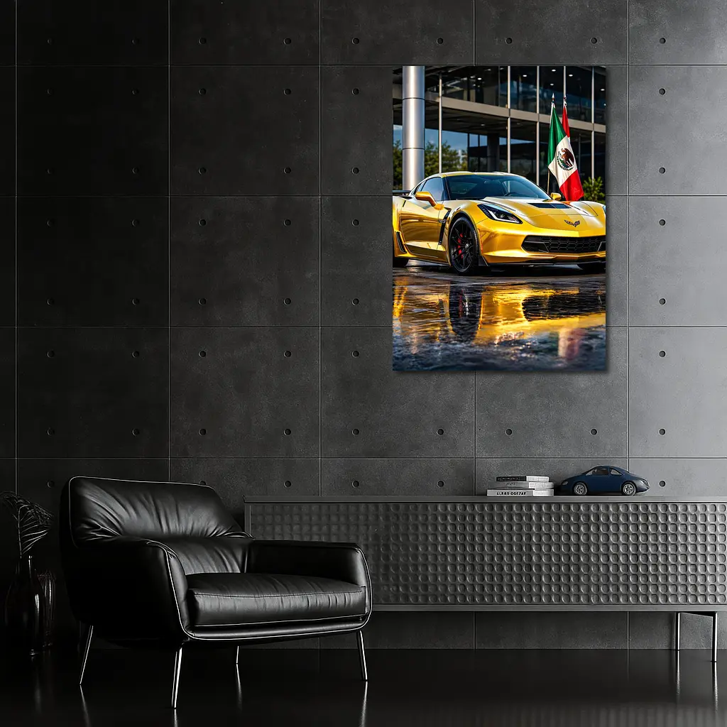 Yellow Chevrolet Corvette Z06 Mexico Flag – Wall Art