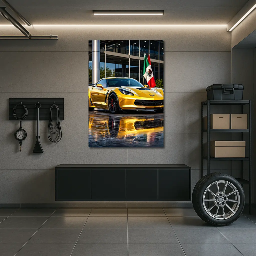 Yellow Chevrolet Corvette Z06 Mexico Flag – Wall Art