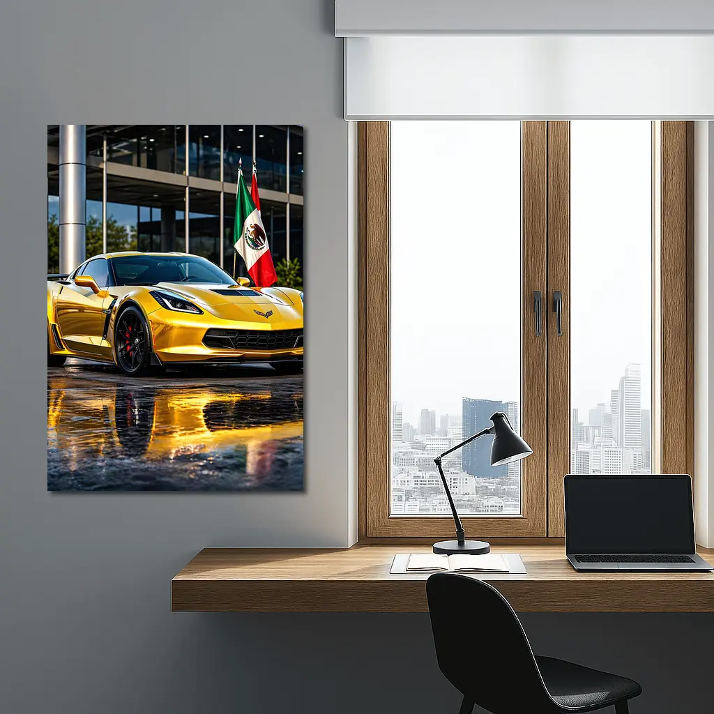 Yellow Chevrolet Corvette Z06 Mexico Flag – Wall Art