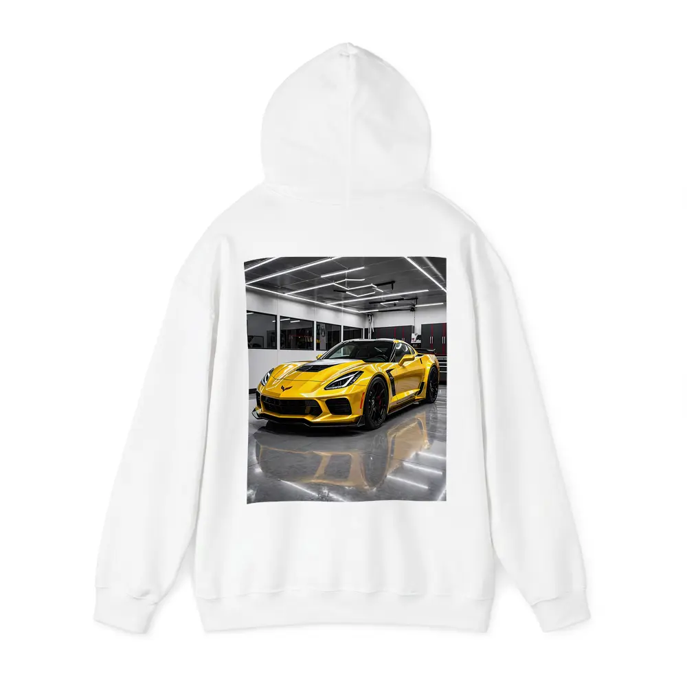 Yellow Chevrolet Corvette Z06 Inside Garage – Hoodies