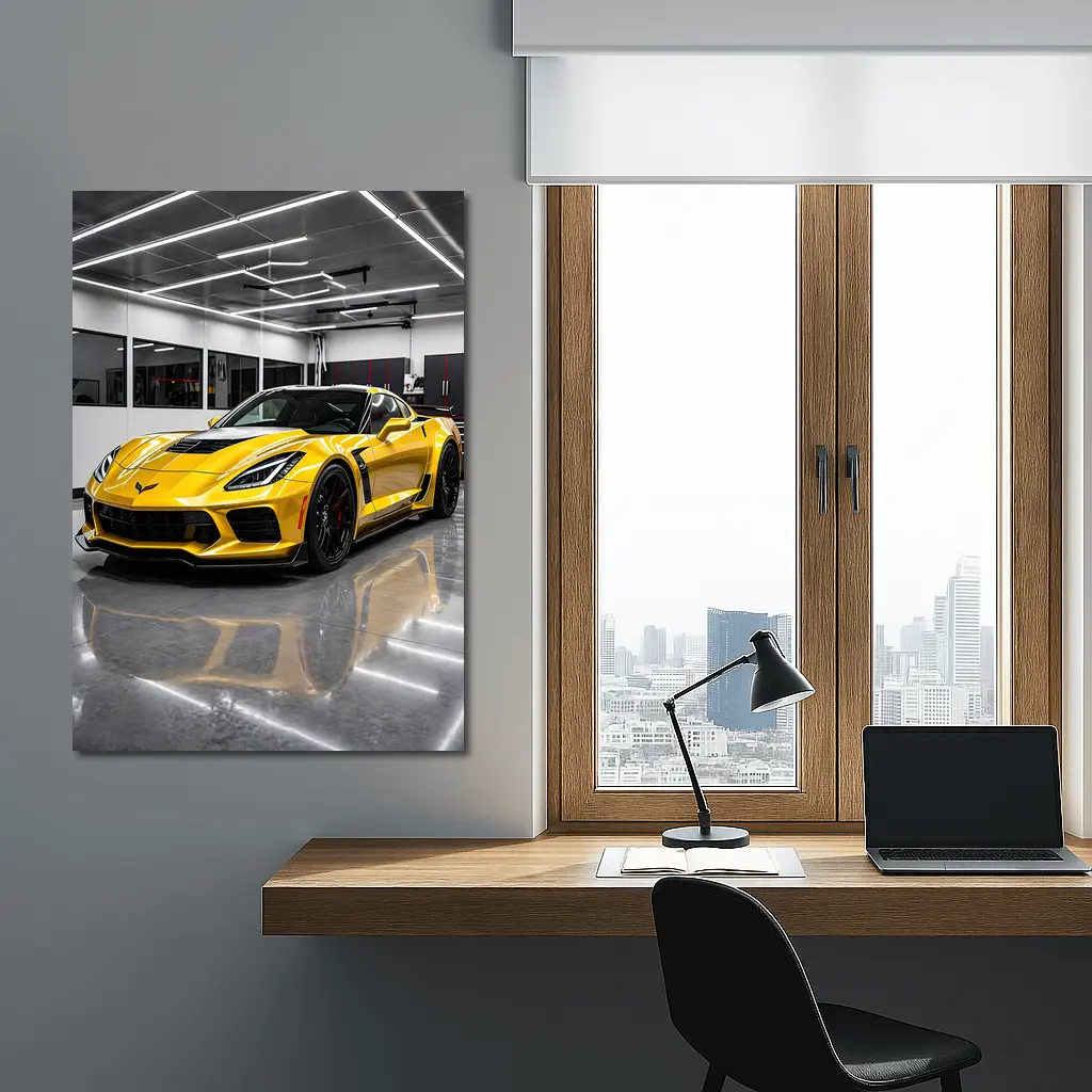 Yellow Chevrolet Corvette Z06 Inside Garage – Wall Art