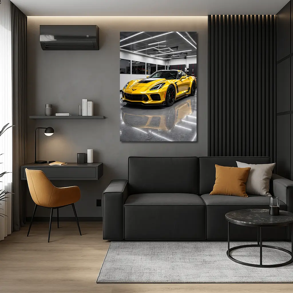 Yellow Chevrolet Corvette Z06 Inside Garage – Wall Art