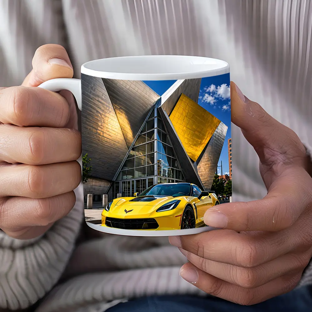 Yellow Chevrolet Corvette Denver Architecture Background – Mugs