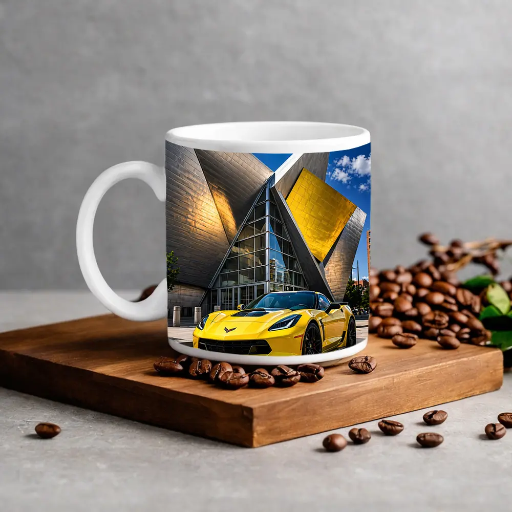 Yellow Chevrolet Corvette Denver Architecture Background – Mugs