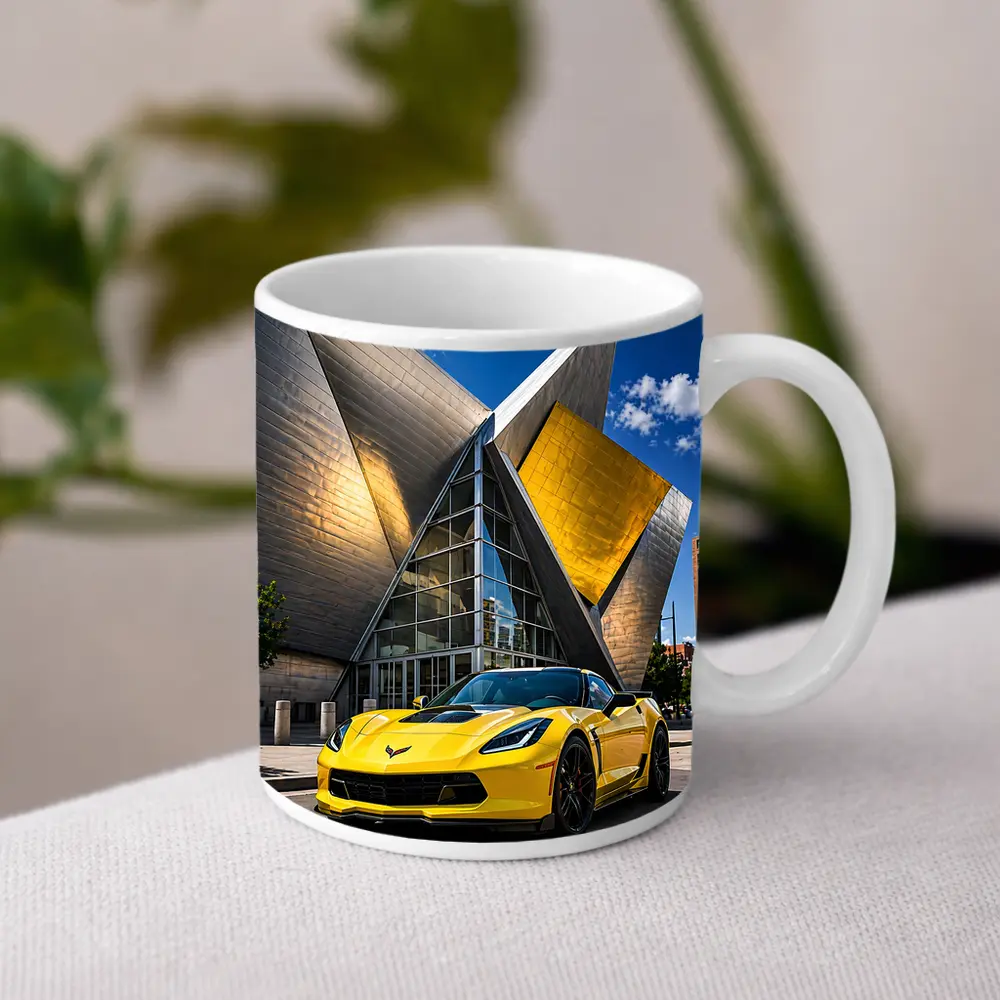 Yellow Chevrolet Corvette Denver Architecture Background – Mugs
