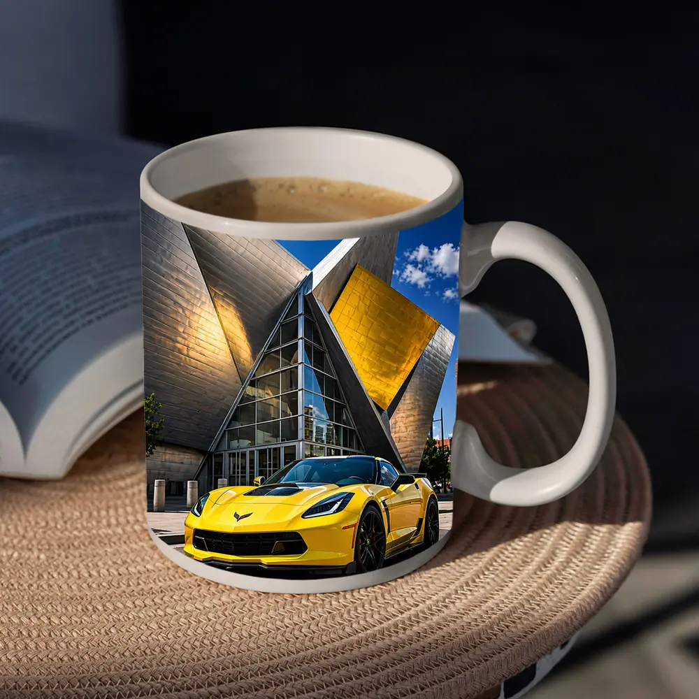 Yellow Chevrolet Corvette Denver Architecture Background – Mugs