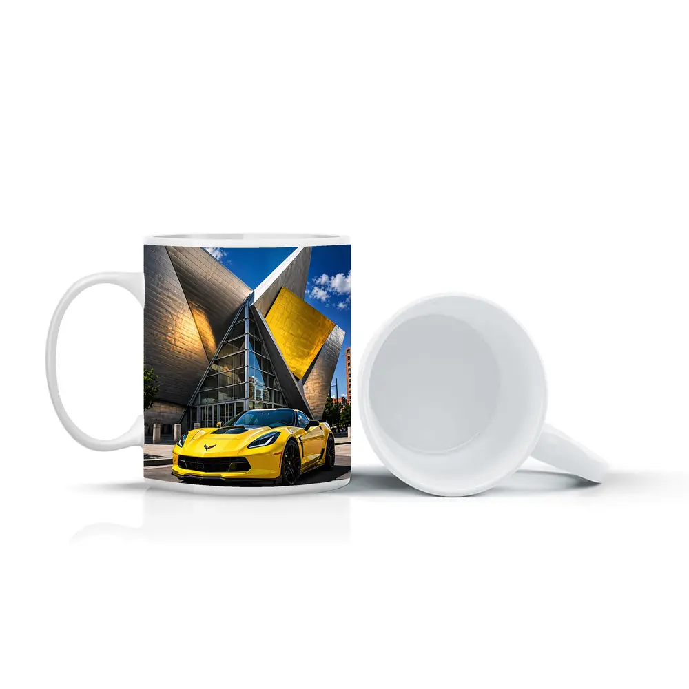 Yellow Chevrolet Corvette Denver Architecture Background – Mugs