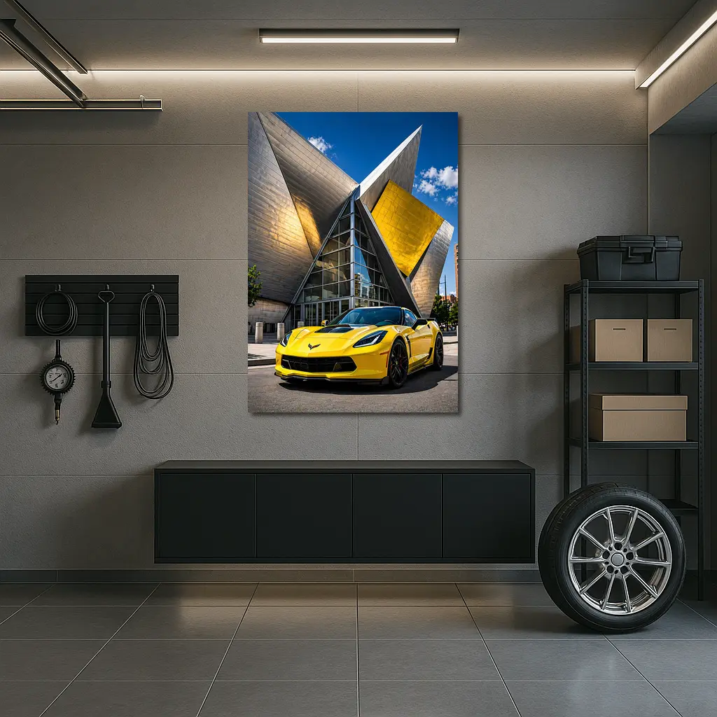Yellow Chevrolet Corvette Denver Architecture Background – Wall Art