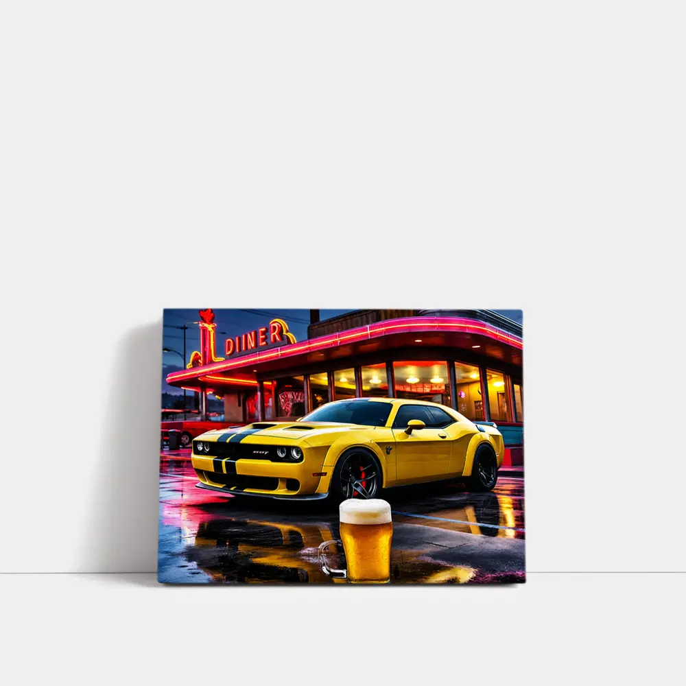 Dodge Challenger SRT Hellcat Neon Diner Night – Wall Art