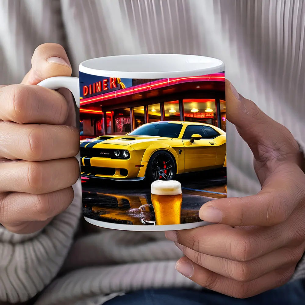 Dodge Challenger SRT Hellcat Neon Diner Night – Mugs