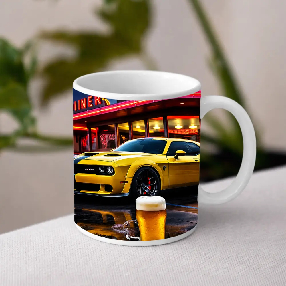 Dodge Challenger SRT Hellcat Neon Diner Night – Mugs
