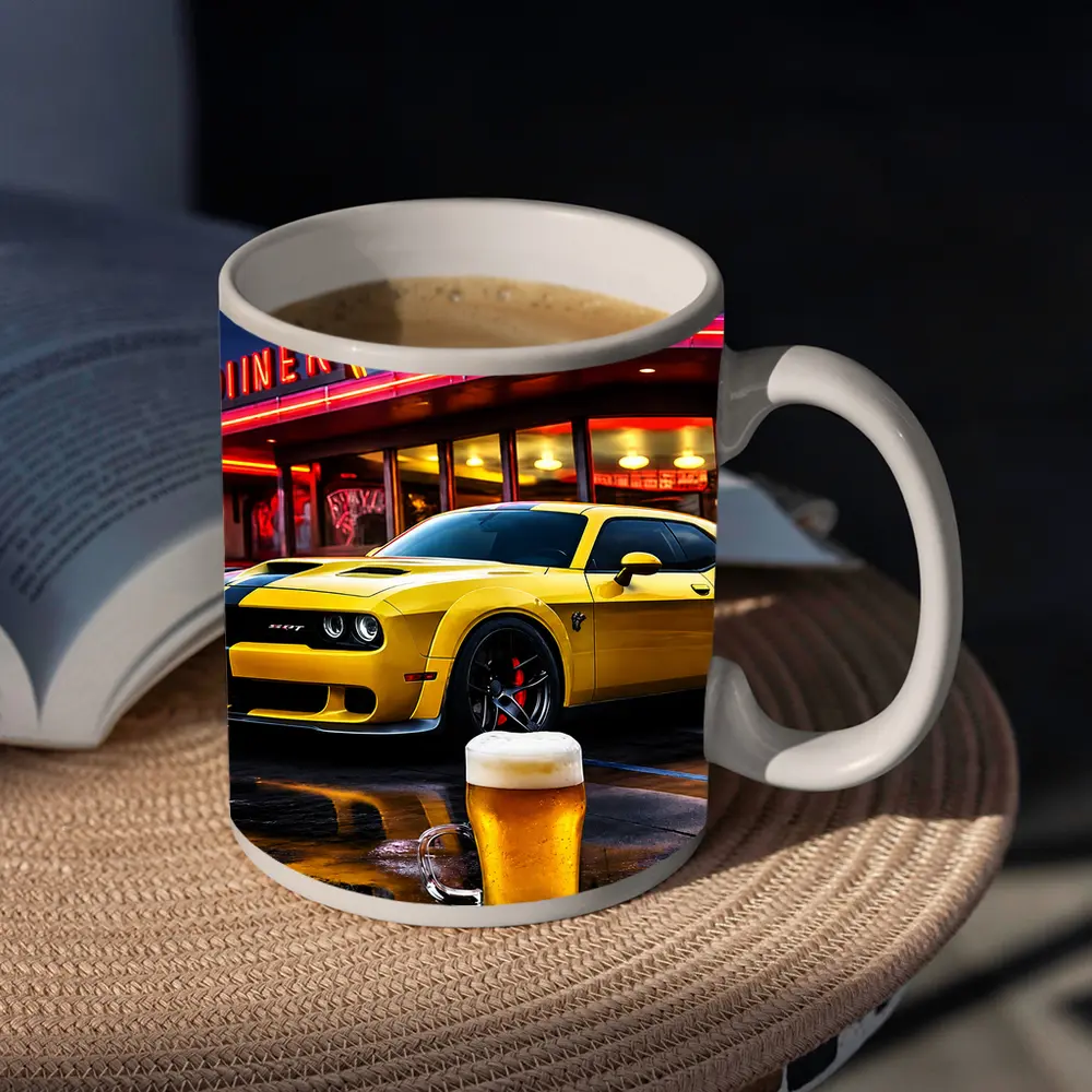 Dodge Challenger SRT Hellcat Neon Diner Night – Mugs