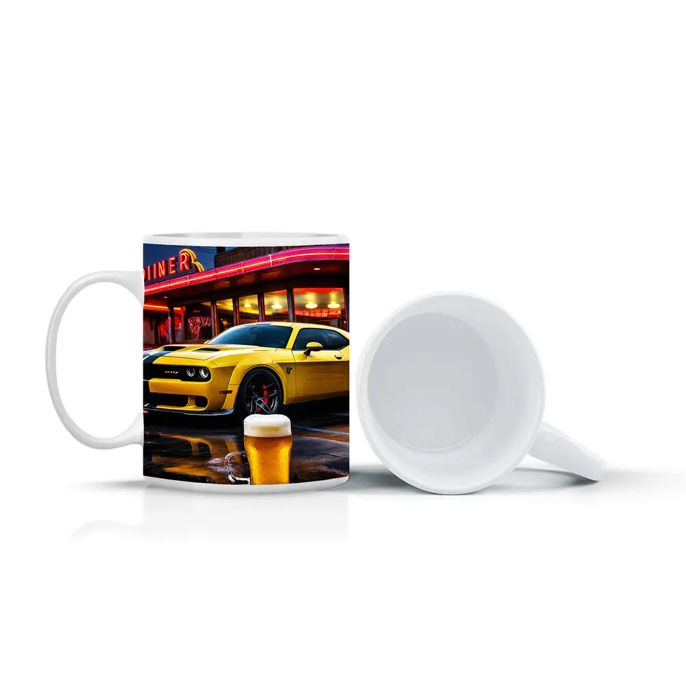 Dodge Challenger SRT Hellcat Neon Diner Night – Mugs