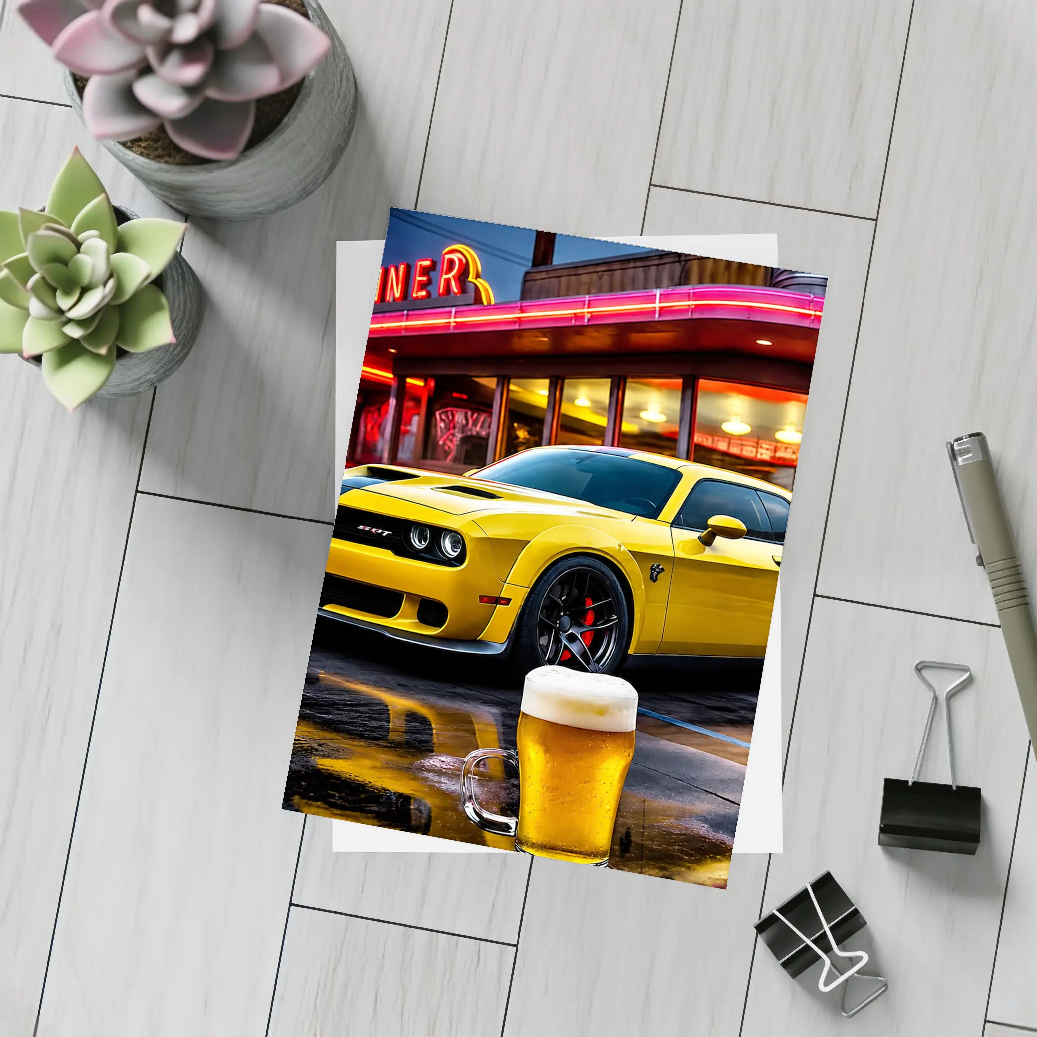 Dodge Challenger SRT Hellcat Neon Diner Night – Postcards
