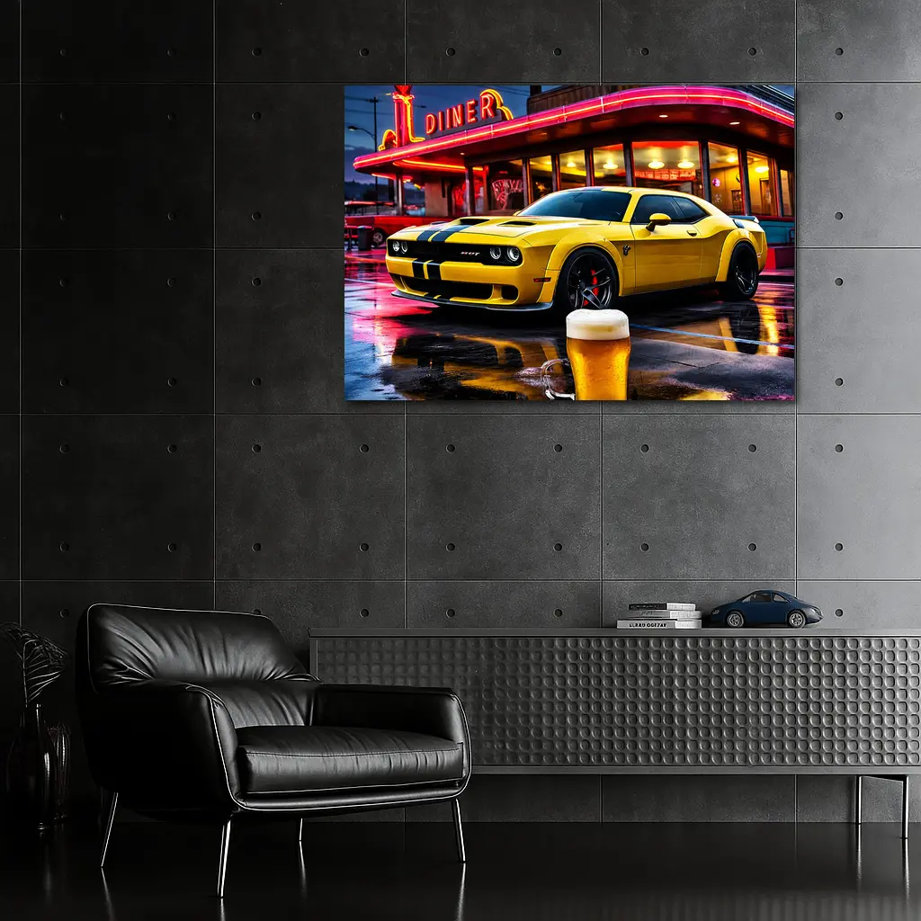 Dodge Challenger SRT Hellcat Neon Diner Night – Wall Art