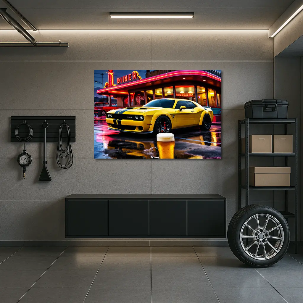Dodge Challenger SRT Hellcat Neon Diner Night – Wall Art