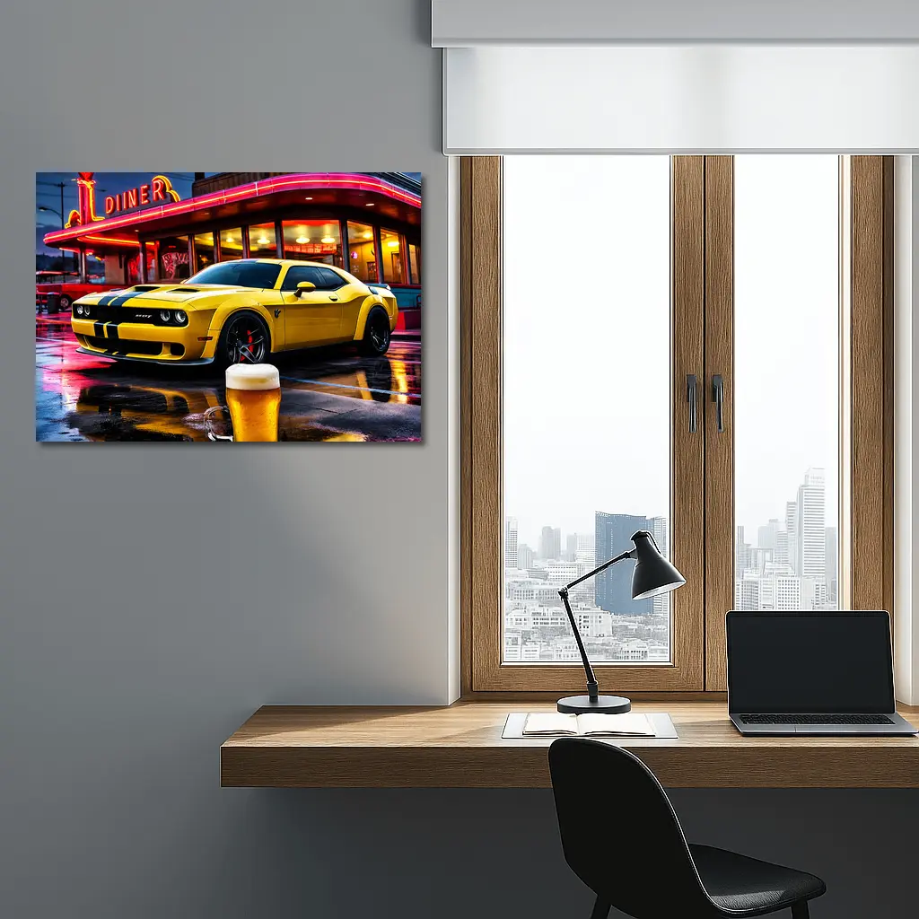 Dodge Challenger SRT Hellcat Neon Diner Night – Wall Art
