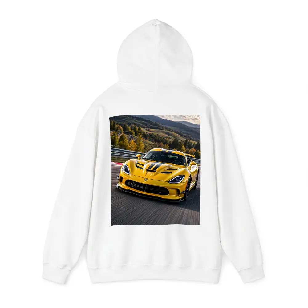Yellow Dodge Viper Racing on Track – Hoodies