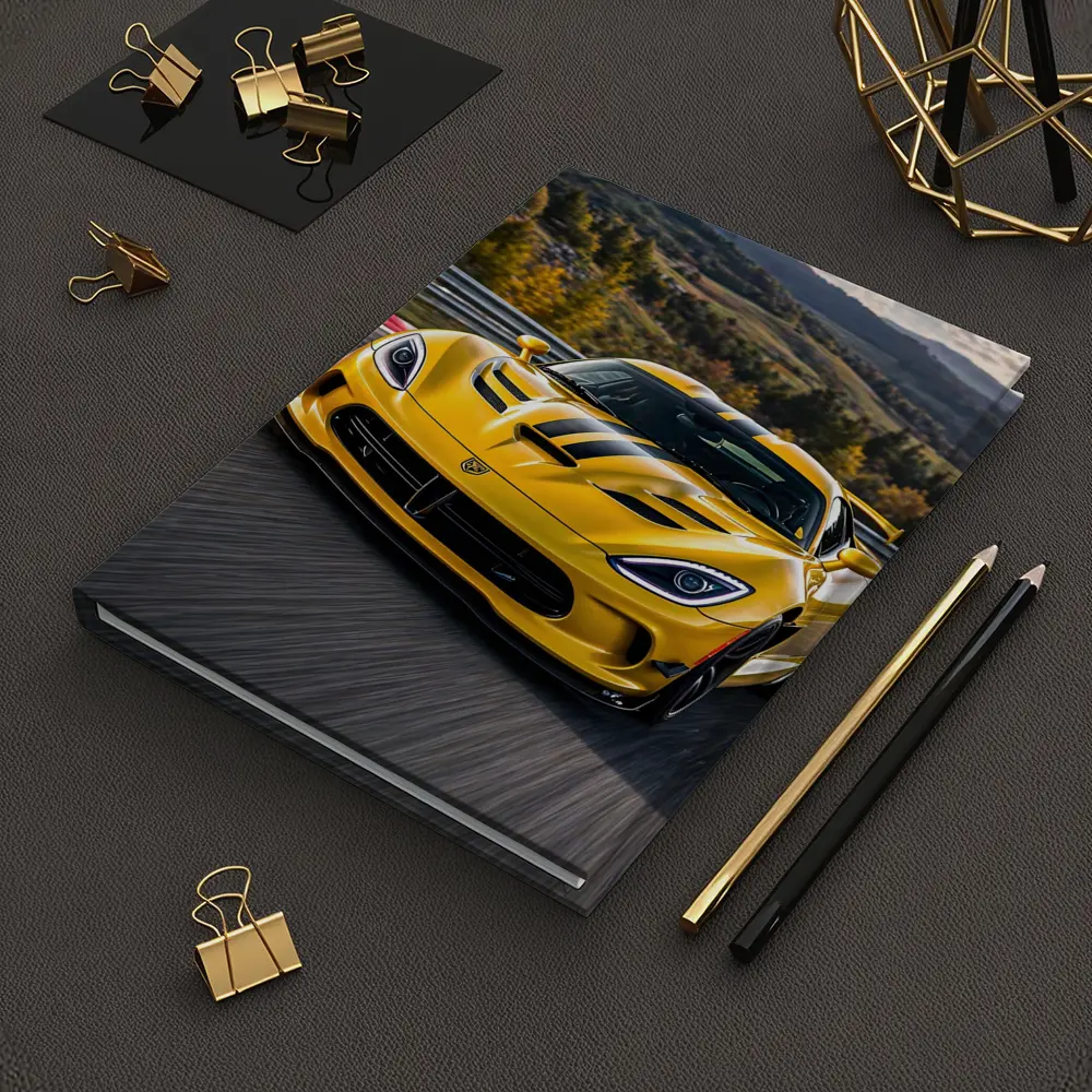 Yellow Dodge Viper Racing on Track – Notebooks