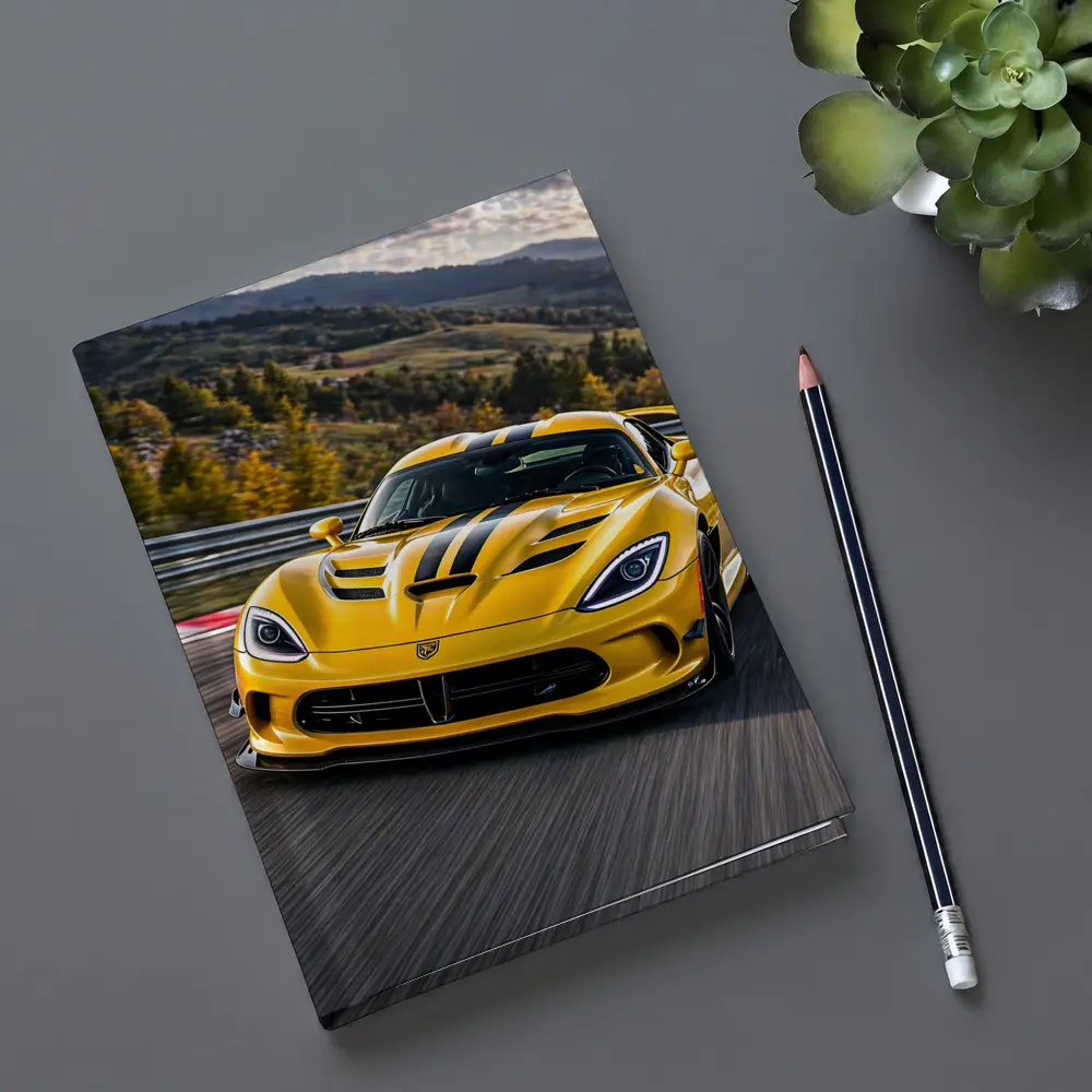 Yellow Dodge Viper Racing on Track – Notebooks