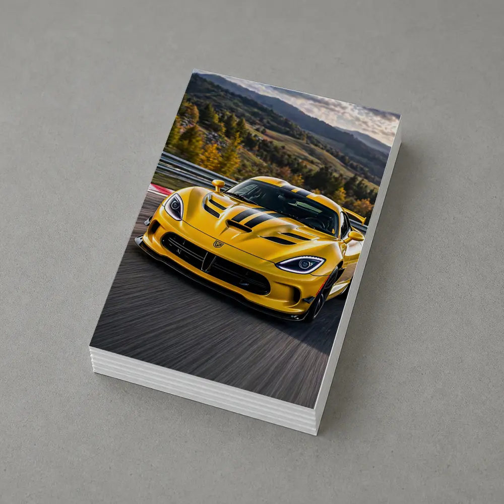 Yellow Dodge Viper Racing on Track – Postcards