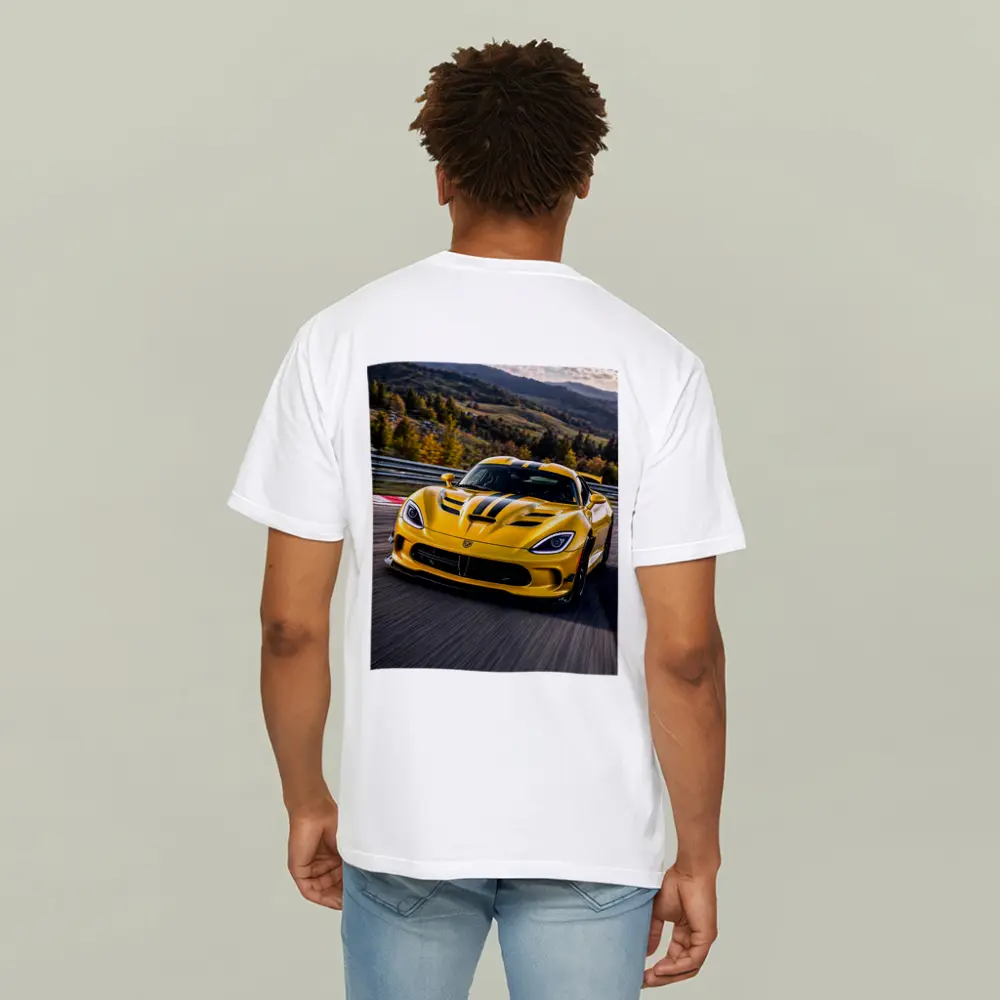 Yellow Dodge Viper Racing on Track – T-Shirts