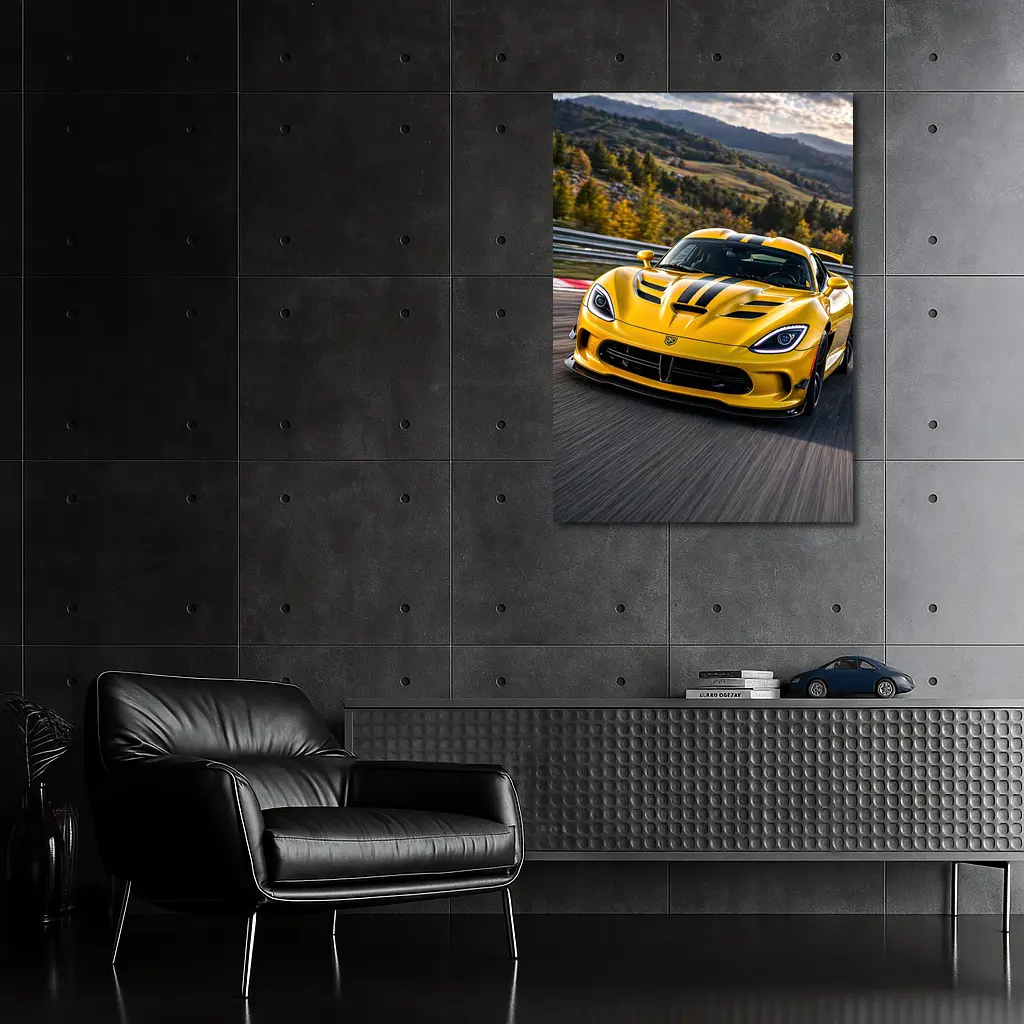 Yellow Dodge Viper Racing on Track – Wall Art
