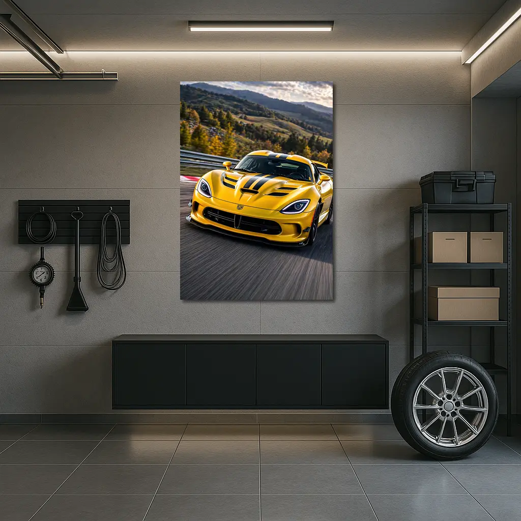 Yellow Dodge Viper Racing on Track – Wall Art