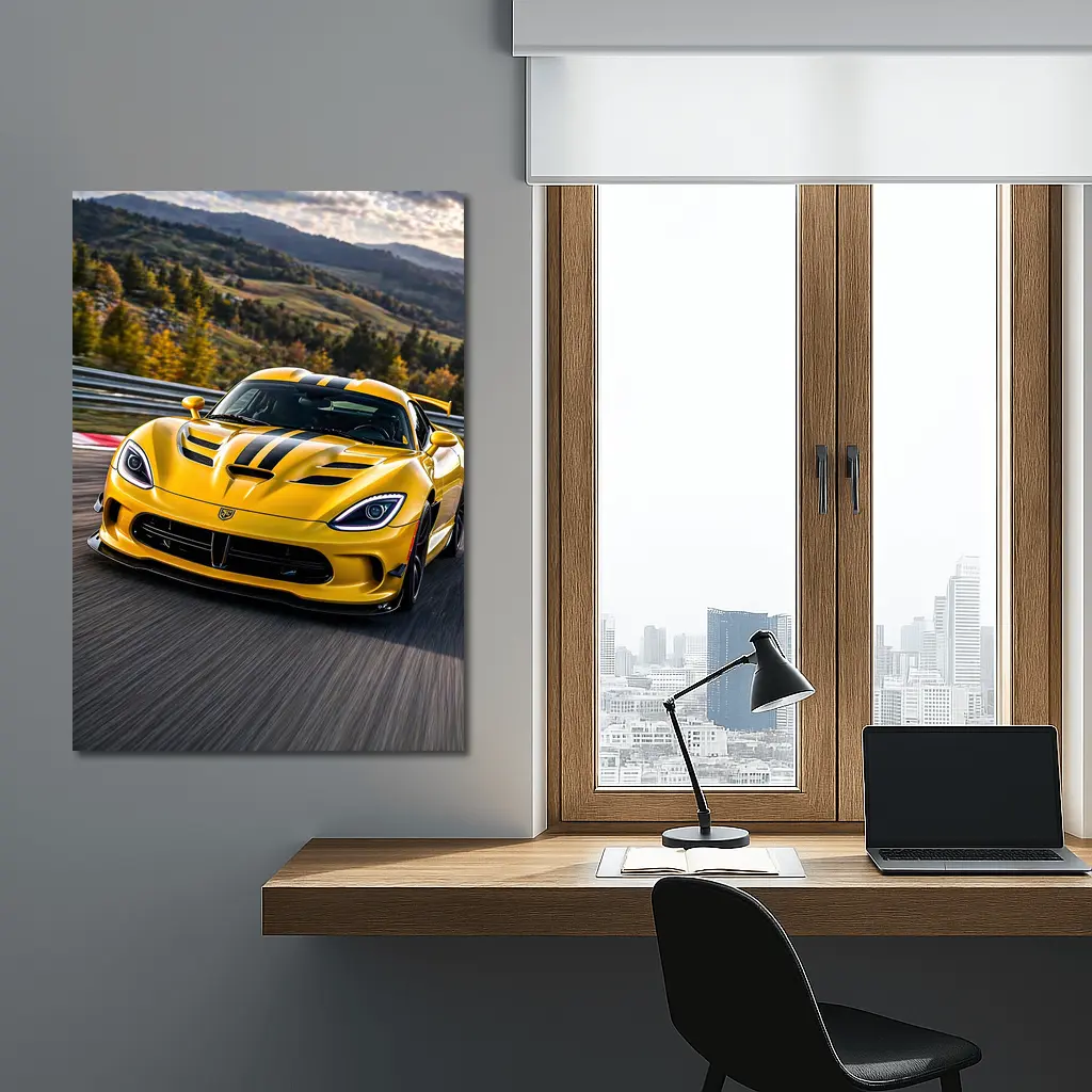 Yellow Dodge Viper Racing on Track – Wall Art