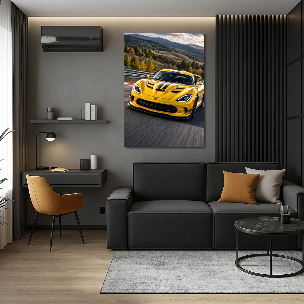 Yellow Dodge Viper Racing on Track – Wall Art