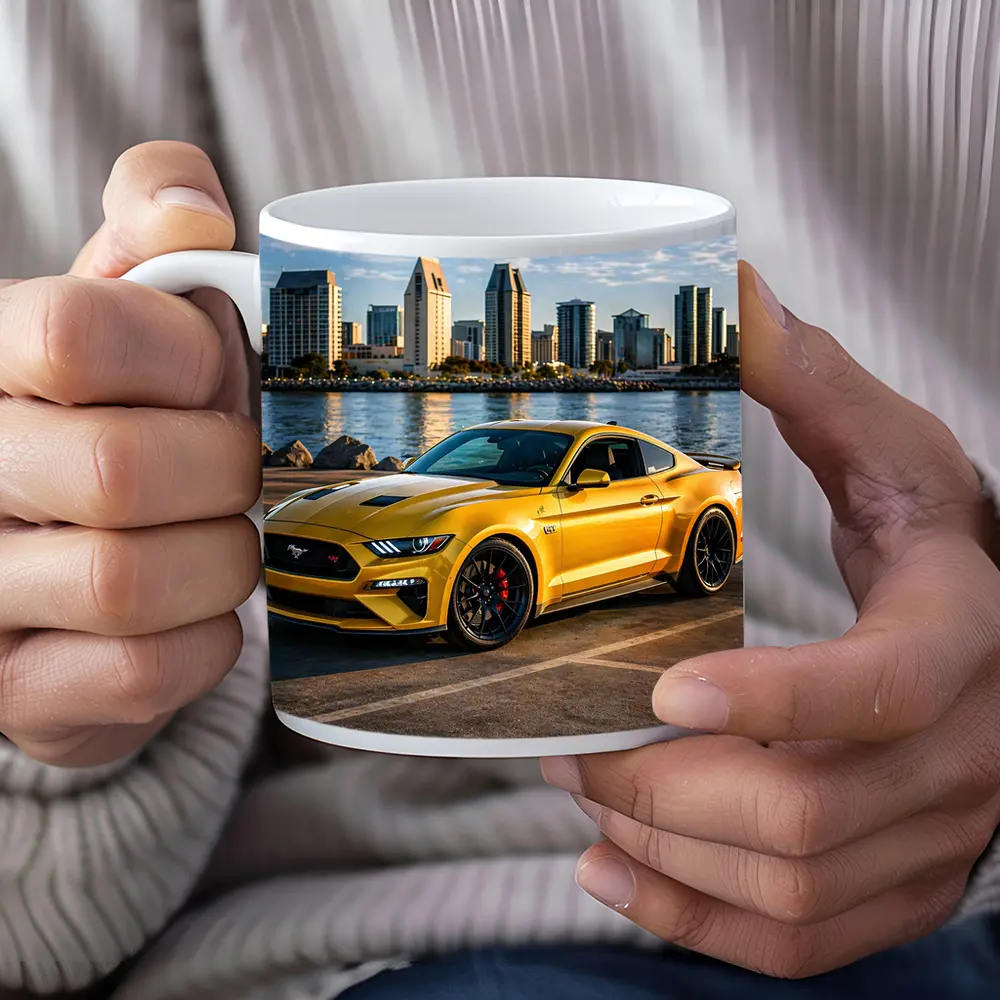 Ford Mustang GT Yellow City Waterfront – Mugs
