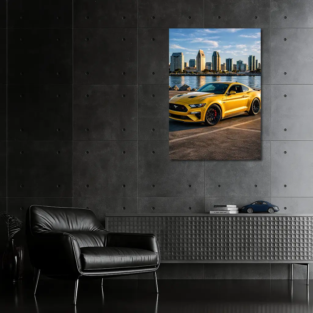 Ford Mustang GT Yellow City Waterfront – Wall Art