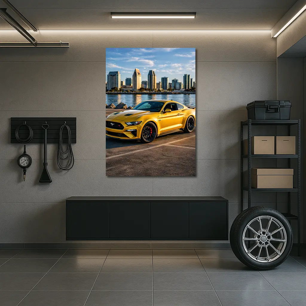 Ford Mustang GT Yellow City Waterfront – Wall Art