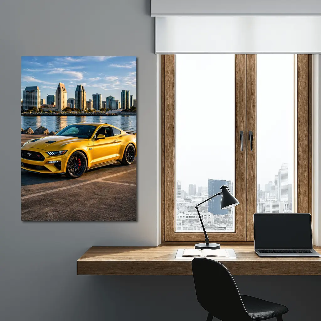 Ford Mustang GT Yellow City Waterfront – Wall Art