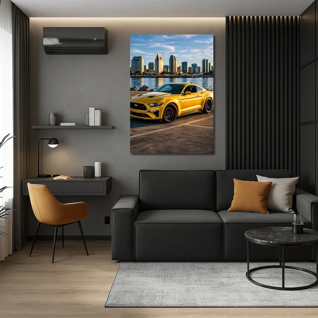 Ford Mustang GT Yellow City Waterfront – Wall Art