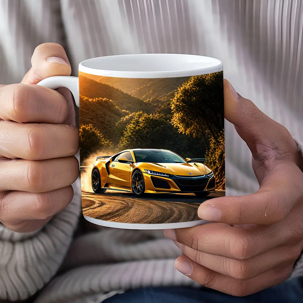Honda NSX Yellow Drifting Mountain Road Sunset – Mugs