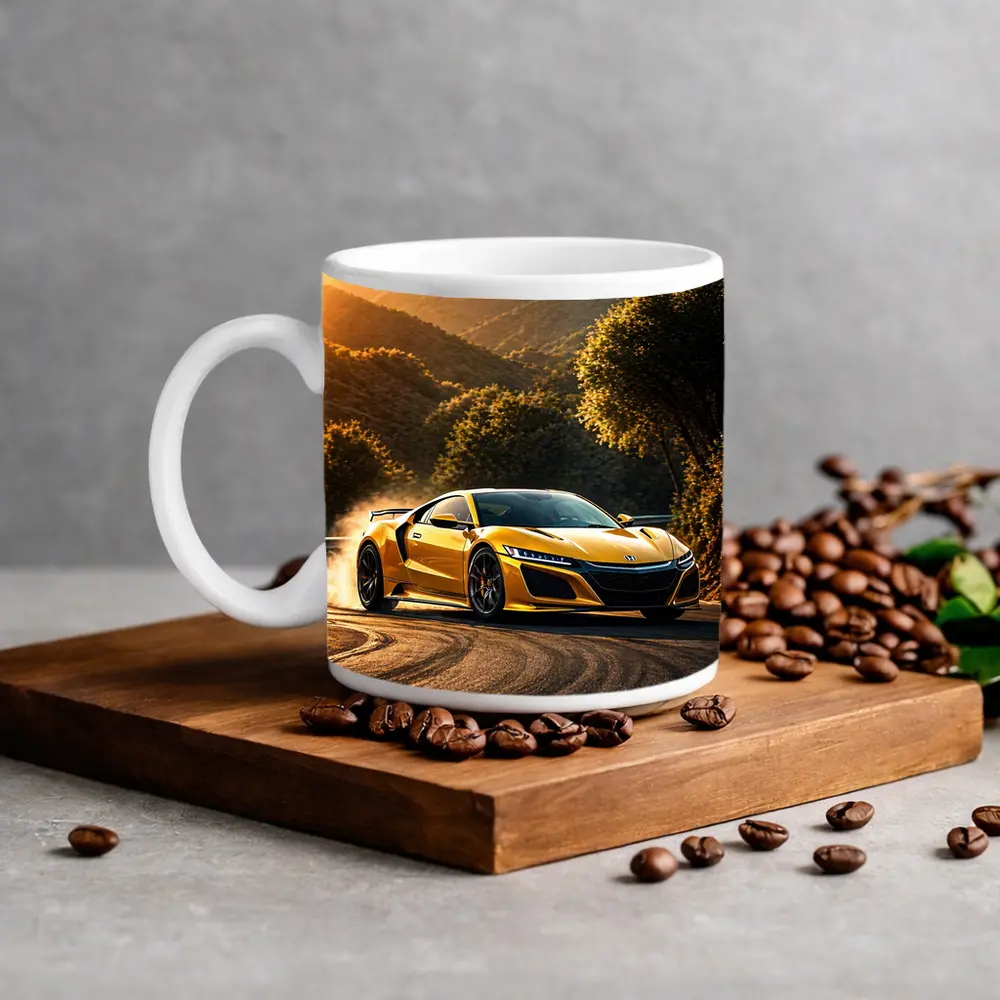 Honda NSX Yellow Drifting Mountain Road Sunset – Mugs