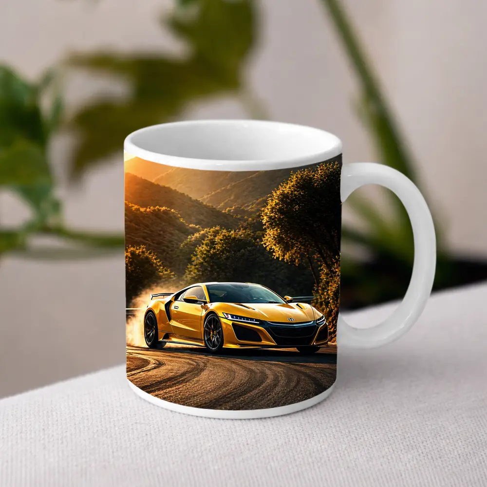 Honda NSX Yellow Drifting Mountain Road Sunset – Mugs
