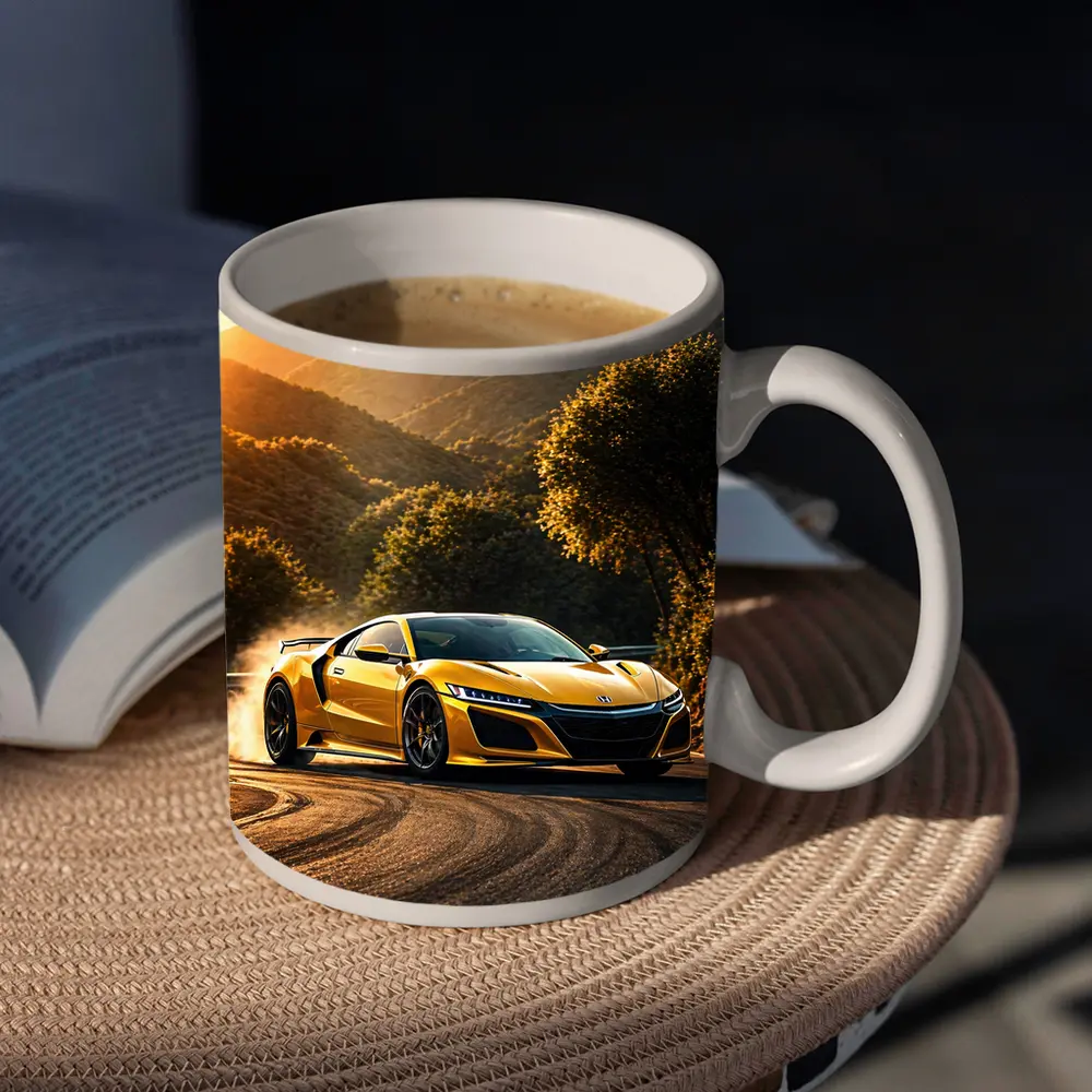 Honda NSX Yellow Drifting Mountain Road Sunset – Mugs