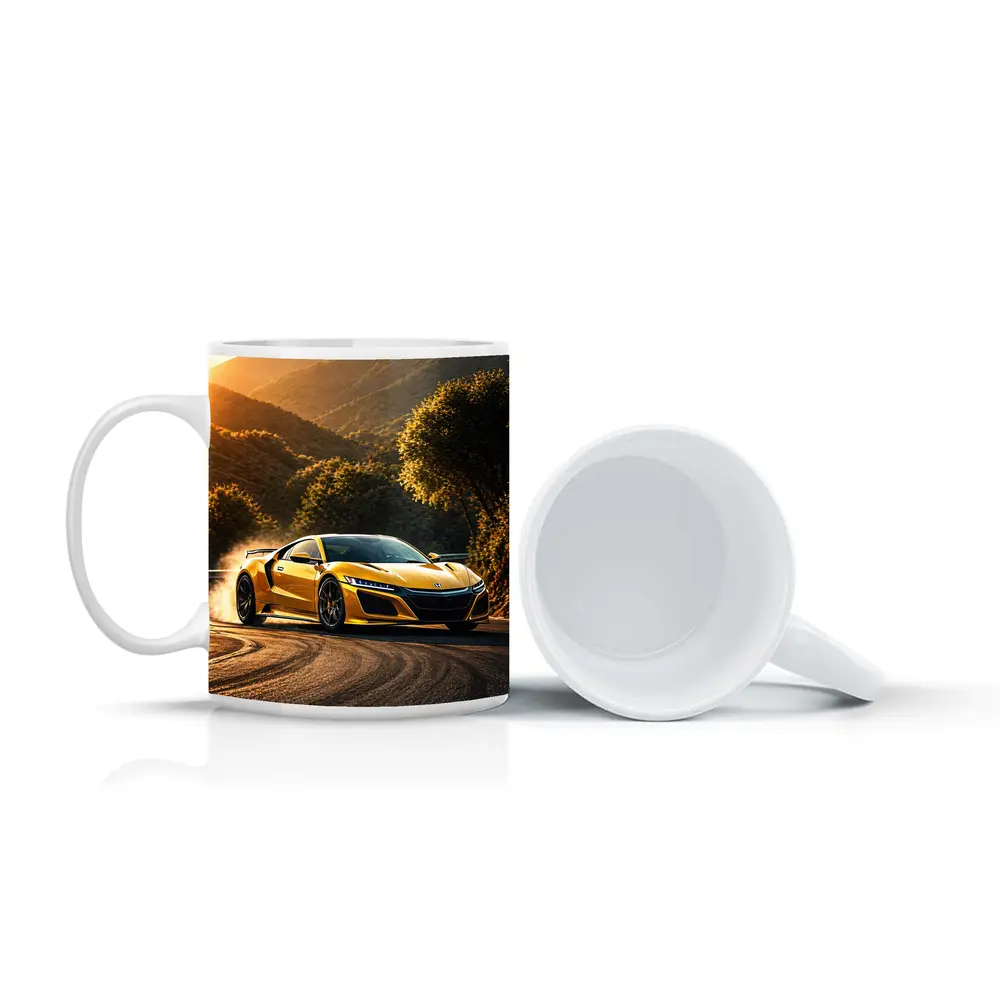 Honda NSX Yellow Drifting Mountain Road Sunset – Mugs