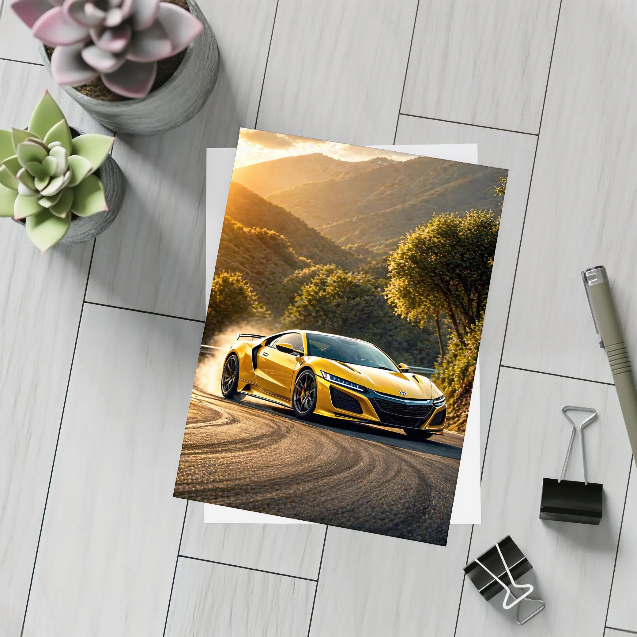 Honda NSX Yellow Drifting Mountain Road Sunset – Postcards