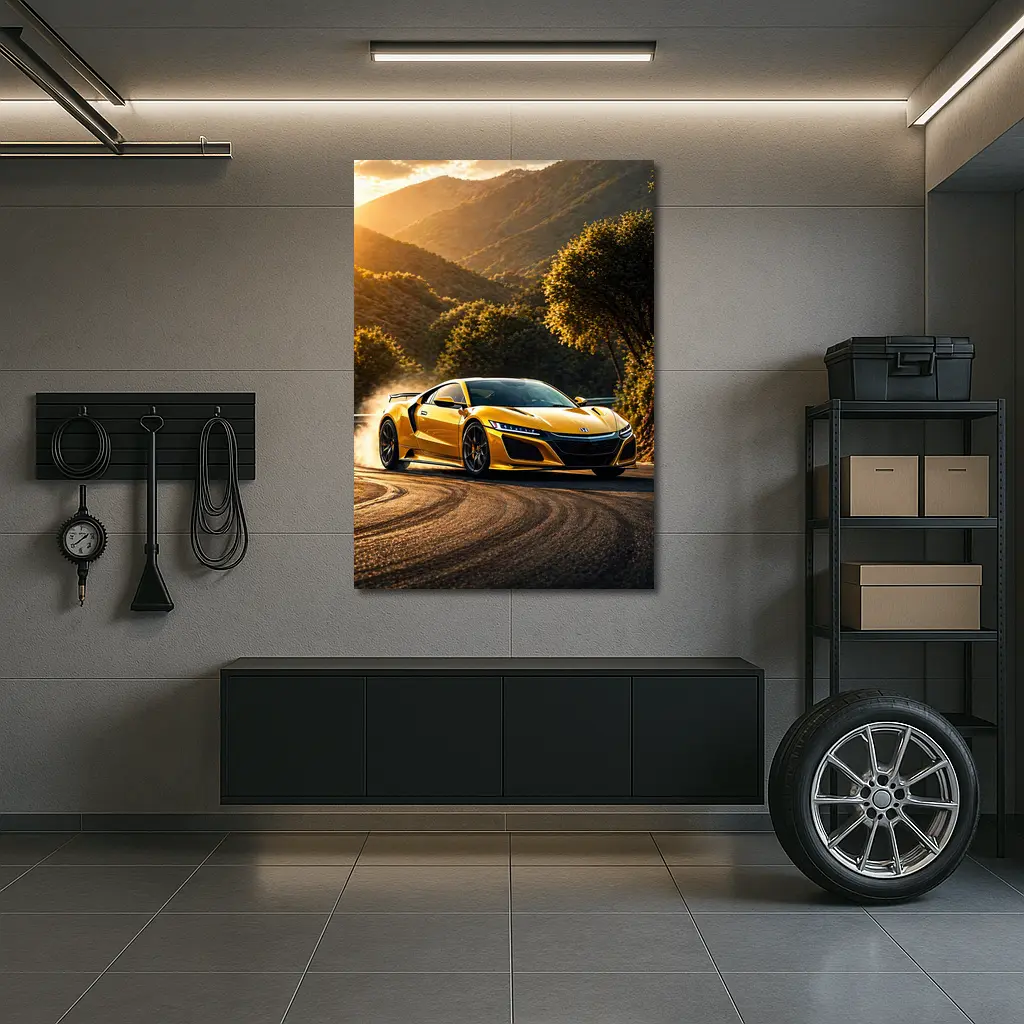 Honda NSX Yellow Drifting Mountain Road Sunset – Wall Art