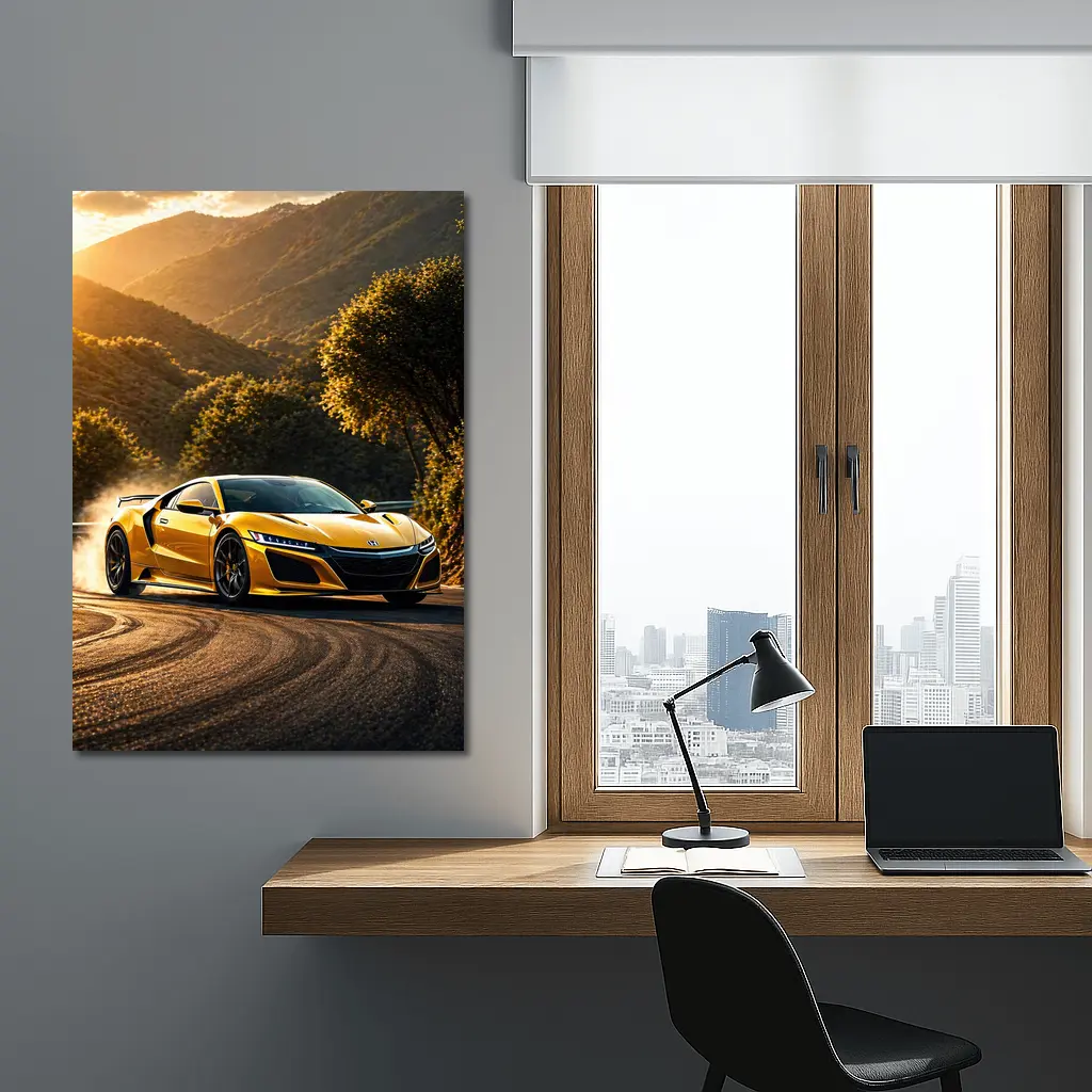Honda NSX Yellow Drifting Mountain Road Sunset – Wall Art
