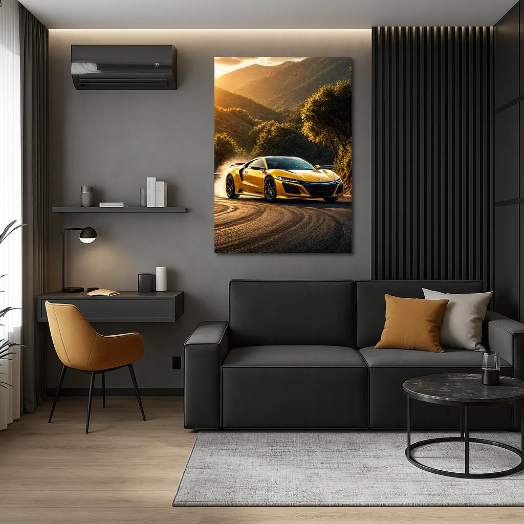 Honda NSX Yellow Drifting Mountain Road Sunset – Wall Art