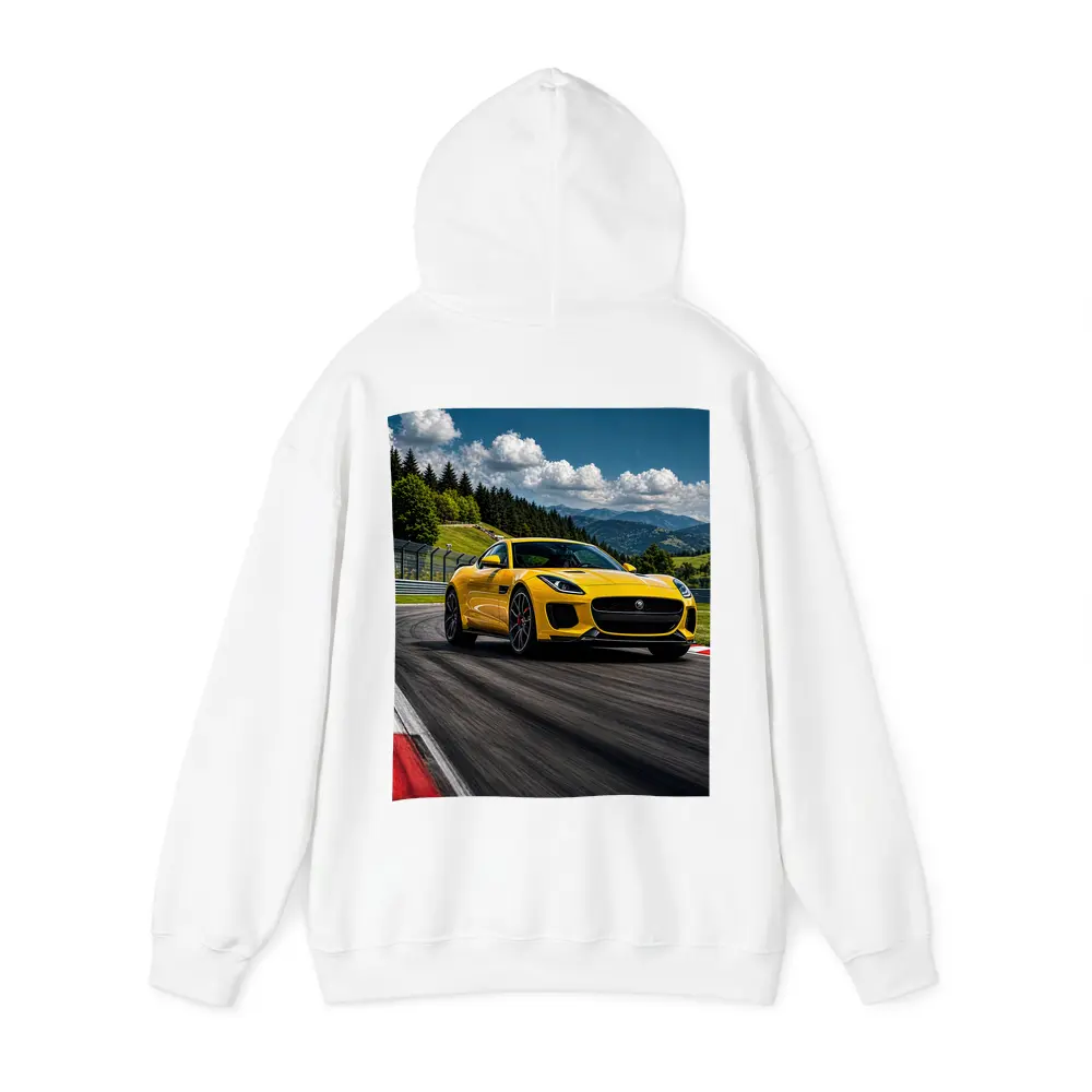 Yellow Jaguar F-Type Racing on Track – Hoodies