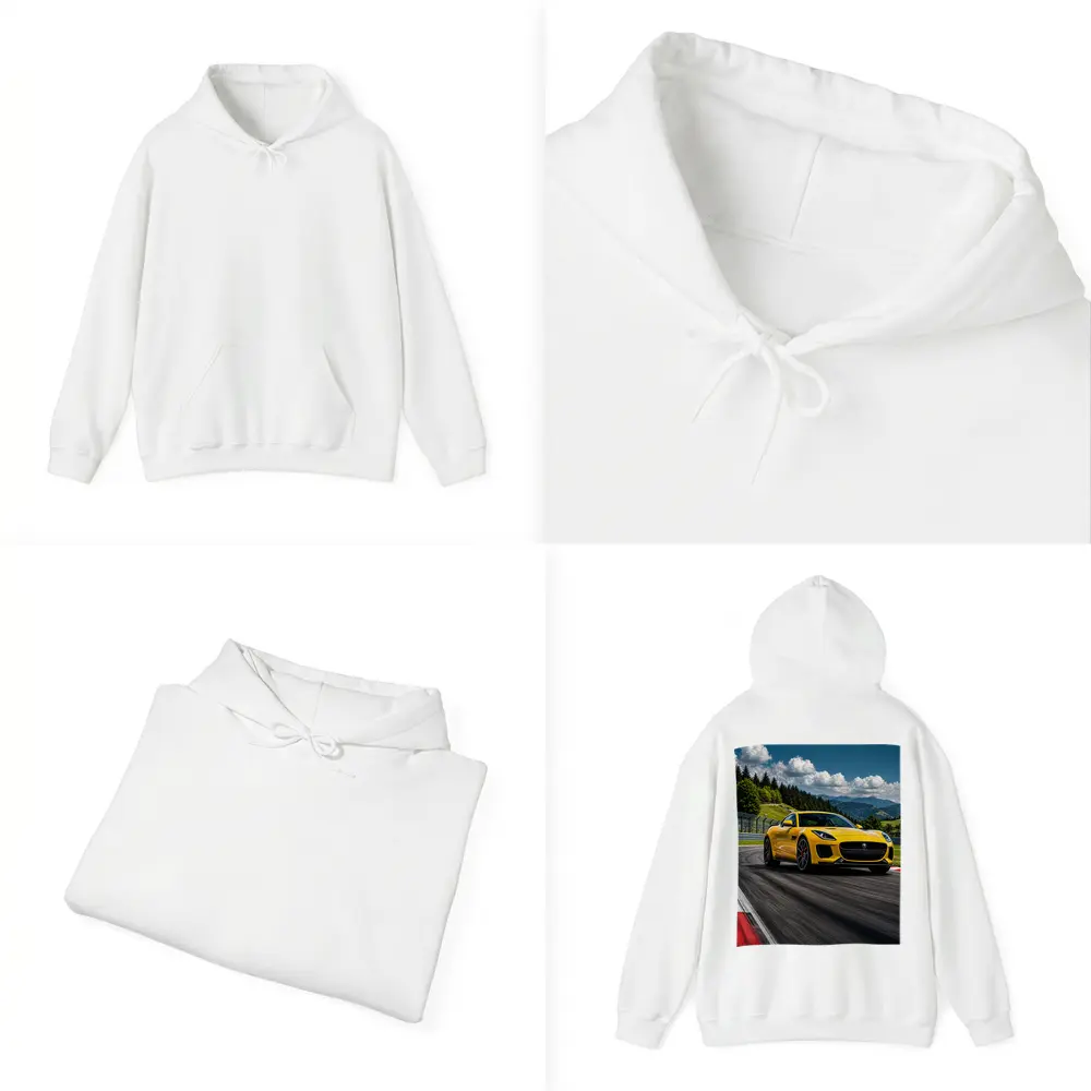 Yellow Jaguar F-Type Racing on Track – Hoodies