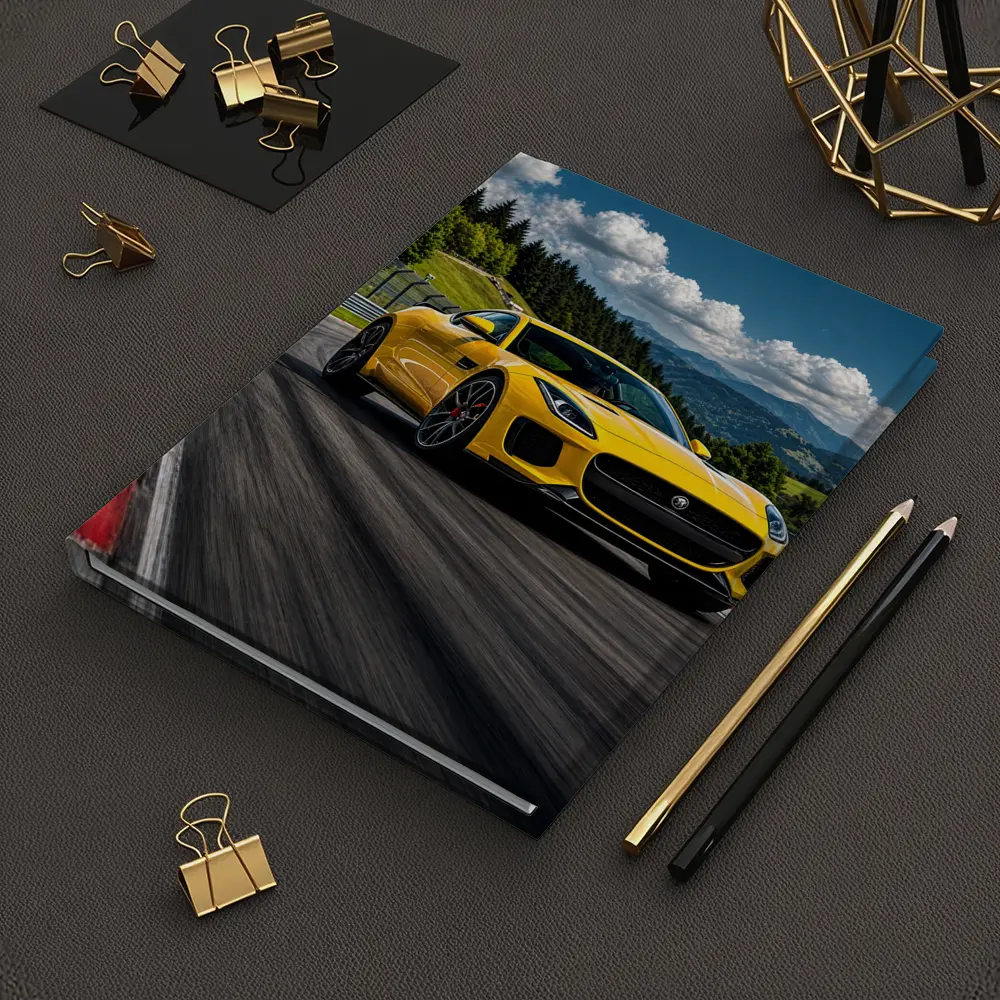 Yellow Jaguar F-Type Racing on Track – Notebooks