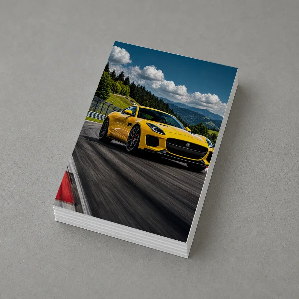 Yellow Jaguar F-Type Racing on Track – Postcards