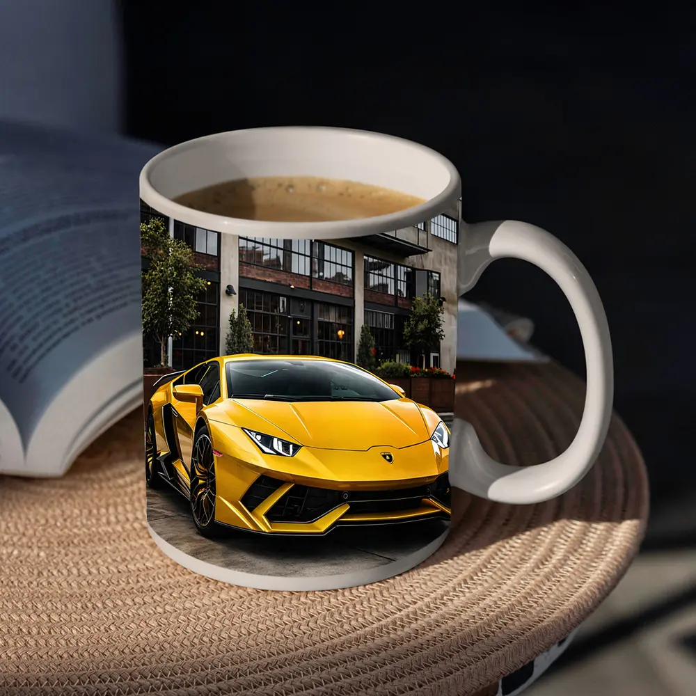 Yellow Lamborghini Huracan Urban Street Setting – Mugs