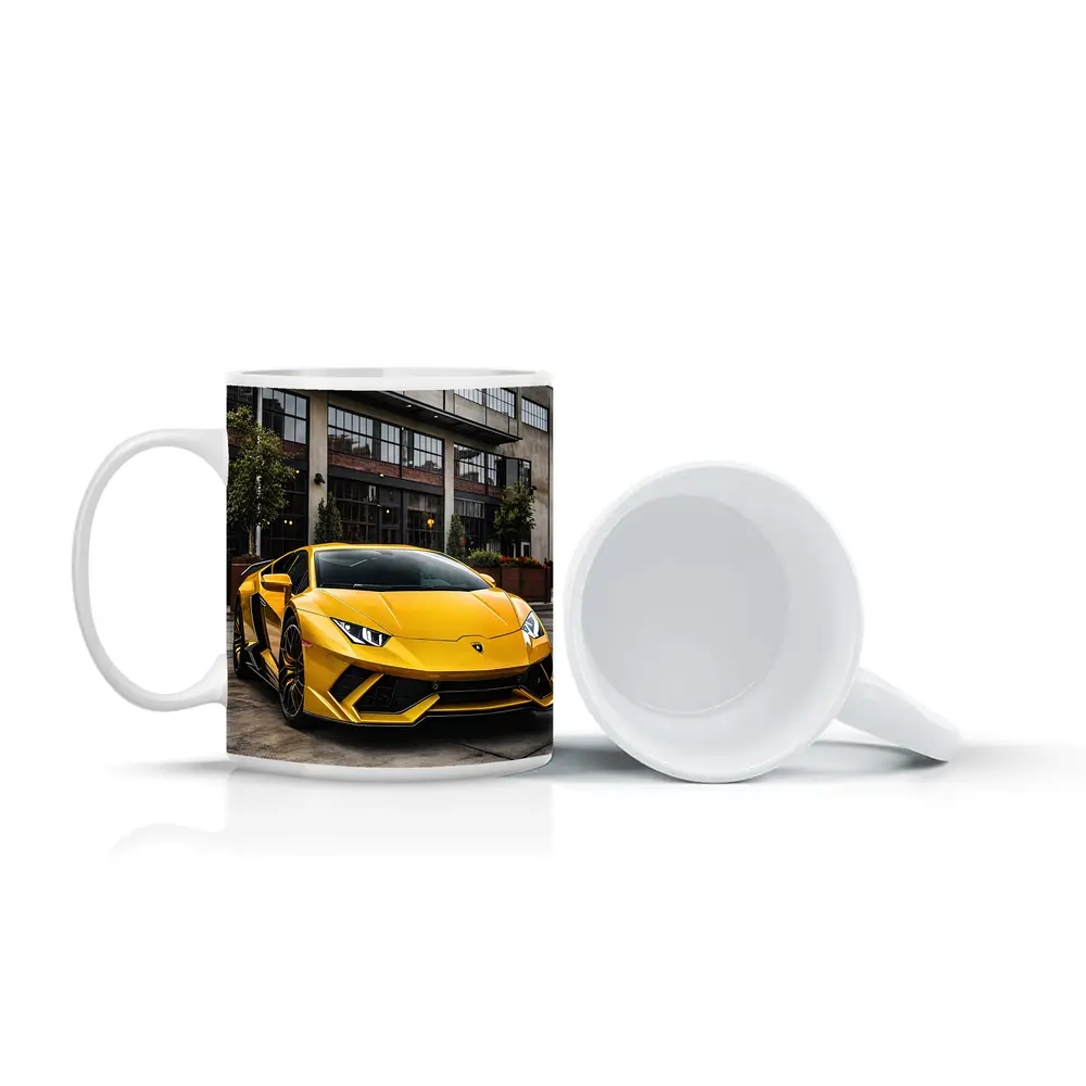 Yellow Lamborghini Huracan Urban Street Setting – Mugs